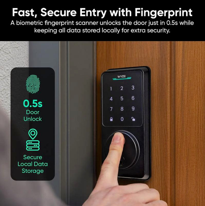 Wyze Lock Bolt V2 — Fingerprint Keyless Security Lock, Smart Wi-Fi + Bluetooth Deadbolt Replacement, IPX5 Weatherproof, Auto-Lock, Smartphone Control, Keypad