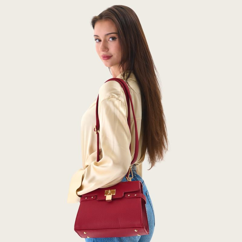 Evol Women’S Multi-Color Elegant Textured Zipper Shoulder Bag – Structured Vegan Leather Top Handle Purse with Gold Lock Closure, Adjustable Strap