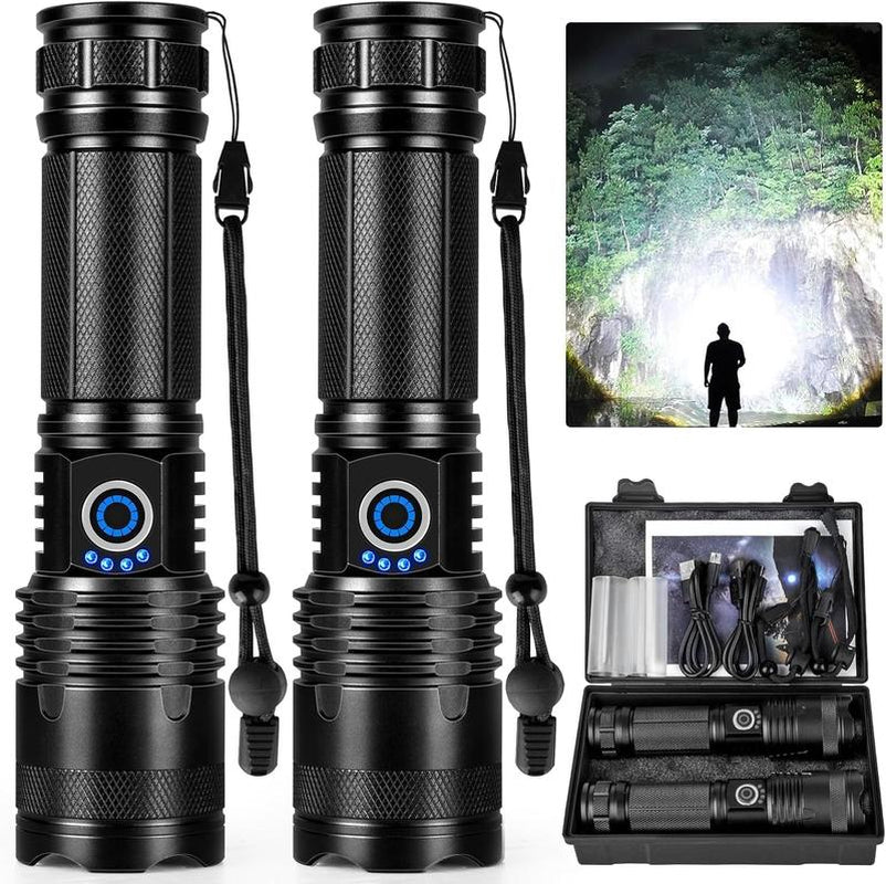 Rechargeable Flashlights 2 Pack, Super Bright High Lumens Flash Light, with 5 Modes, Waterproof Powerful Flash Light Multifunctional Flashlights for Home Camping Hiking(2 Pack)