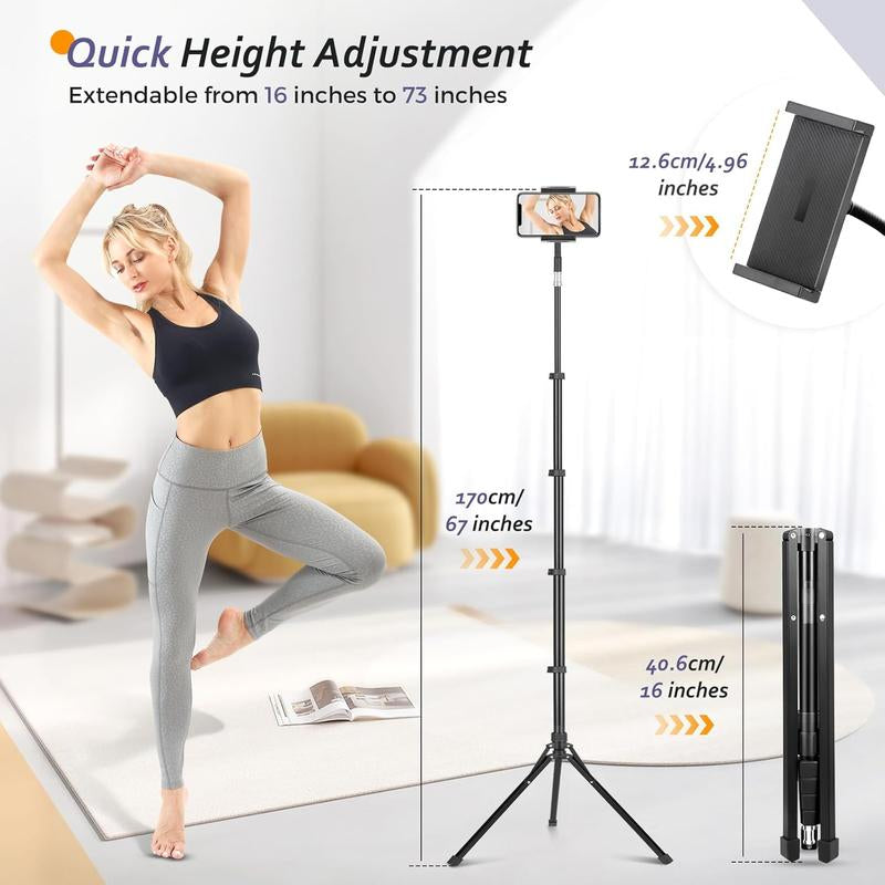67" Tall Heavy Duty Phone Stand for Recording, Tablet Stand Holder with Adjustable Gooseneck, Overhead Selfie Tripod for Iphone/Ipad/Android for Iphone/Ipad/Android for Recording/Live Streaming/Watching/Cooking（Tiktokshopfalldealsforyou）