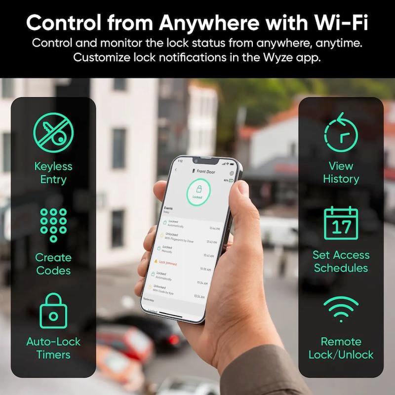 Wyze Lock Bolt V2 — Fingerprint Keyless Security Lock, Smart Wi-Fi + Bluetooth Deadbolt Replacement, IPX5 Weatherproof, Auto-Lock, Smartphone Control, Keypad