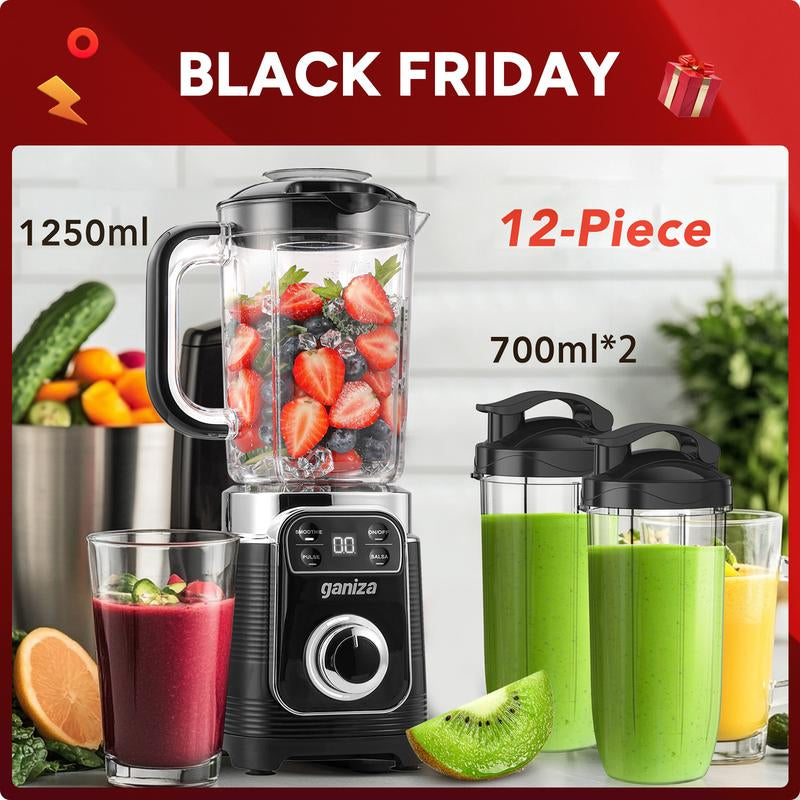 Black Friday Ganiza Professional Smoothie Blender 1800W Peak Power 8 Auto Programs 64Oz Large Capacity for Frozen Fruits Ice Shakes & Smoothies Nutritious Multifunctional Juicer Dishwasher Safe