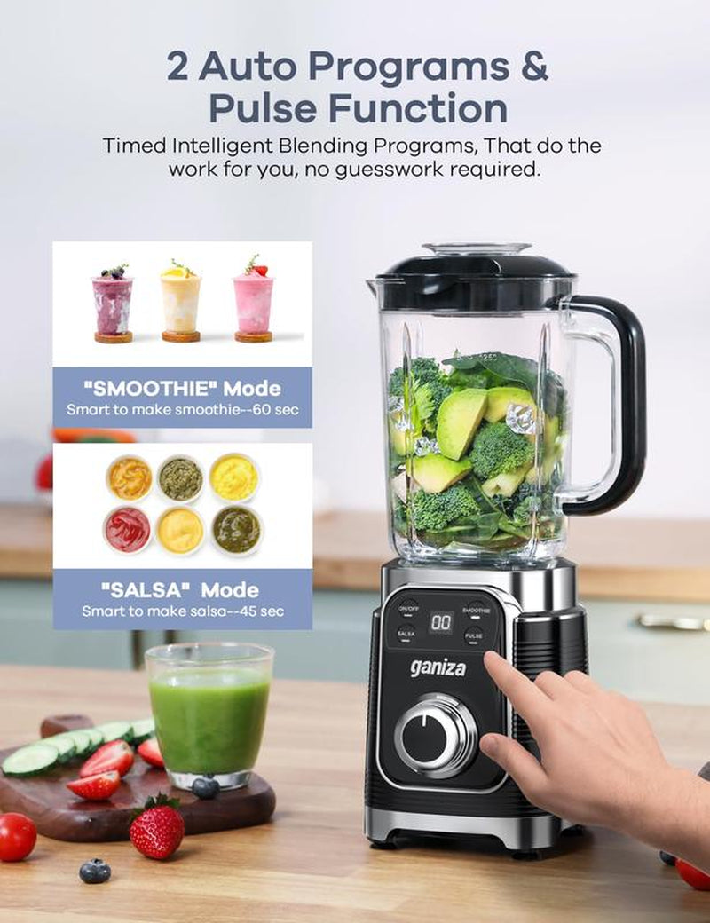 Black Friday Ganiza Professional Smoothie Blender 1800W Peak Power 8 Auto Programs 64Oz Large Capacity for Frozen Fruits Ice Shakes & Smoothies Nutritious Multifunctional Juicer Dishwasher Safe