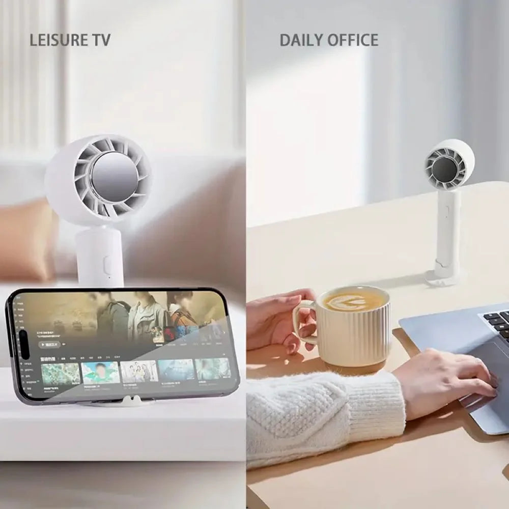 Portable Handheld Fan with Base, USB Rechargeable Mini Personal Fan 3000Mah 3 Speed Adjustable Desk Fan, Gifts for Women Men Travel, Camping, Outdoor, White